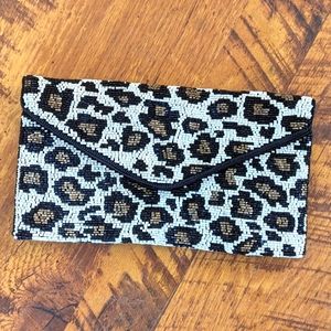 Express beaded, animal print, evening handbag/clutch with removable chain